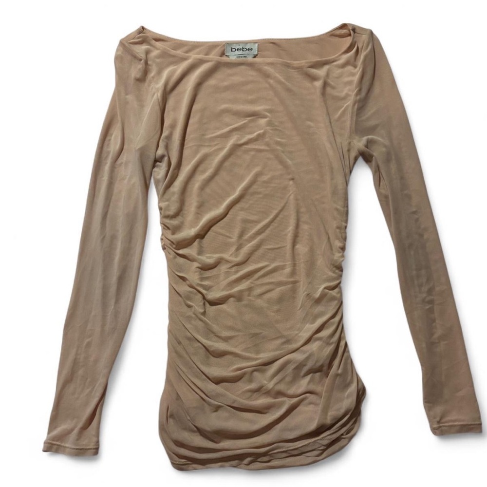 Bebe Brown Fitted Ruched Blouse